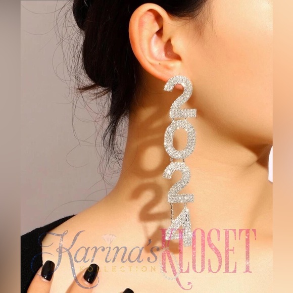 New Year Earrings, 2024 New Year Swarovski Earrings, Glam Bling, Crystals - Picture 1 of 4